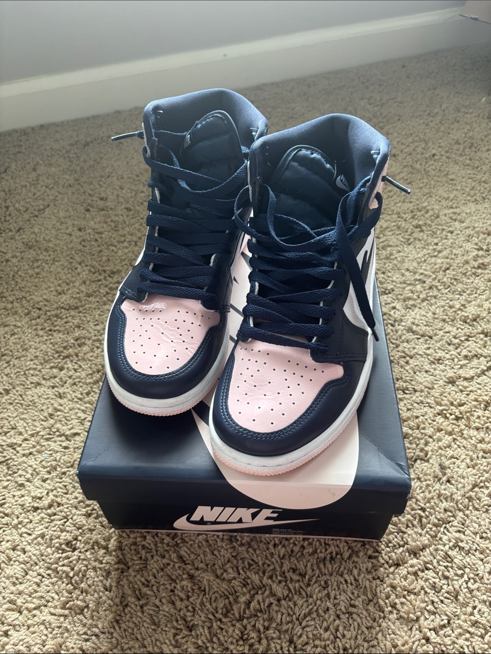 Nike Air Jordan 1 Mid Pink & Navy Leather Sneakers